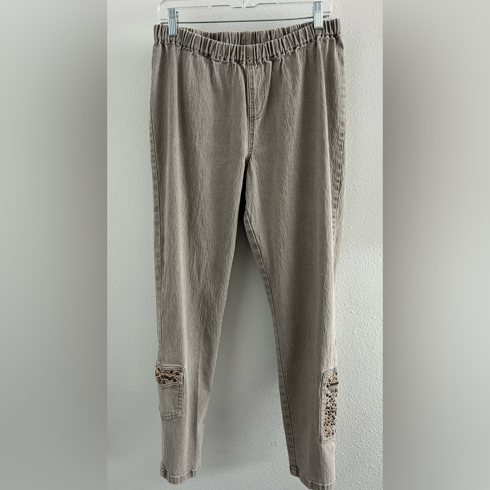 Diane Gilman Gray Pants with Studded Embroidery Size XL
